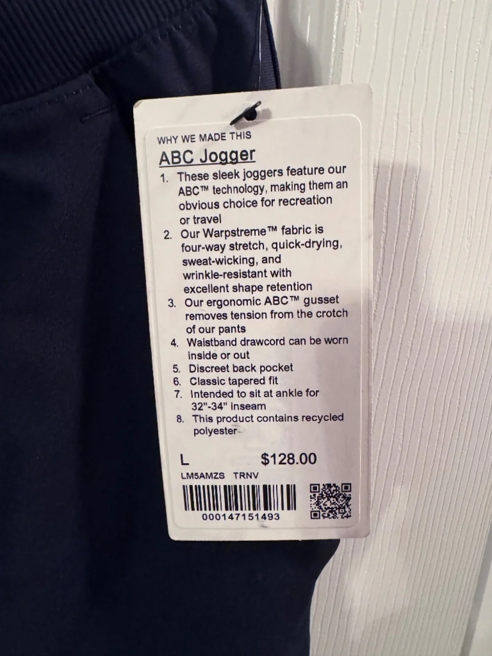Lululemon ABC Joggers Navy Large 34x32 NWT